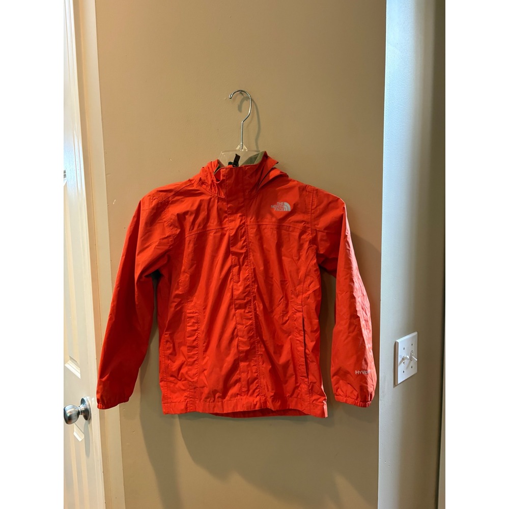 The North Face Kids HyVent Orange Hooded Rain Jacket Waterproof Shell Coat Small